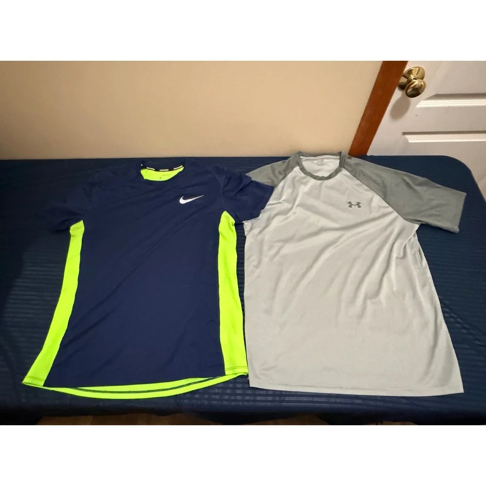 Nike Running Dri-FIT & Under Armour HeatGear Mens Athletic Shirts Bundle Large